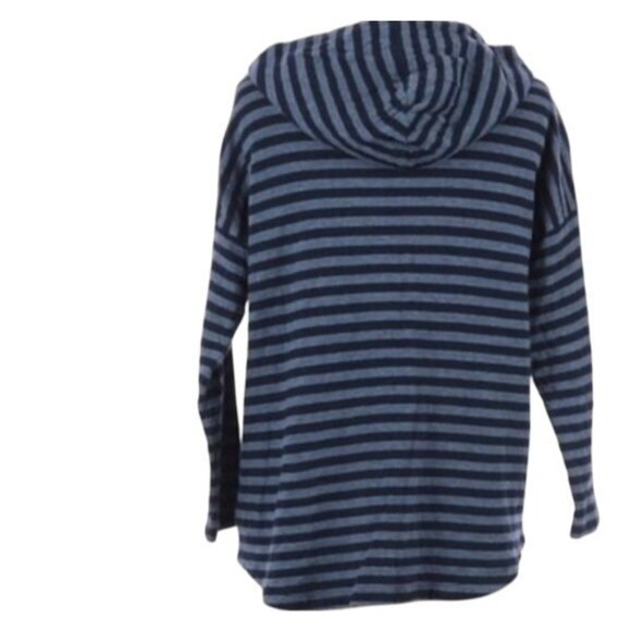 Chaps Striped Hooded Pullover Sweatshirt M 100% Cotton Navy & Light Blue - Picture 8 of 10